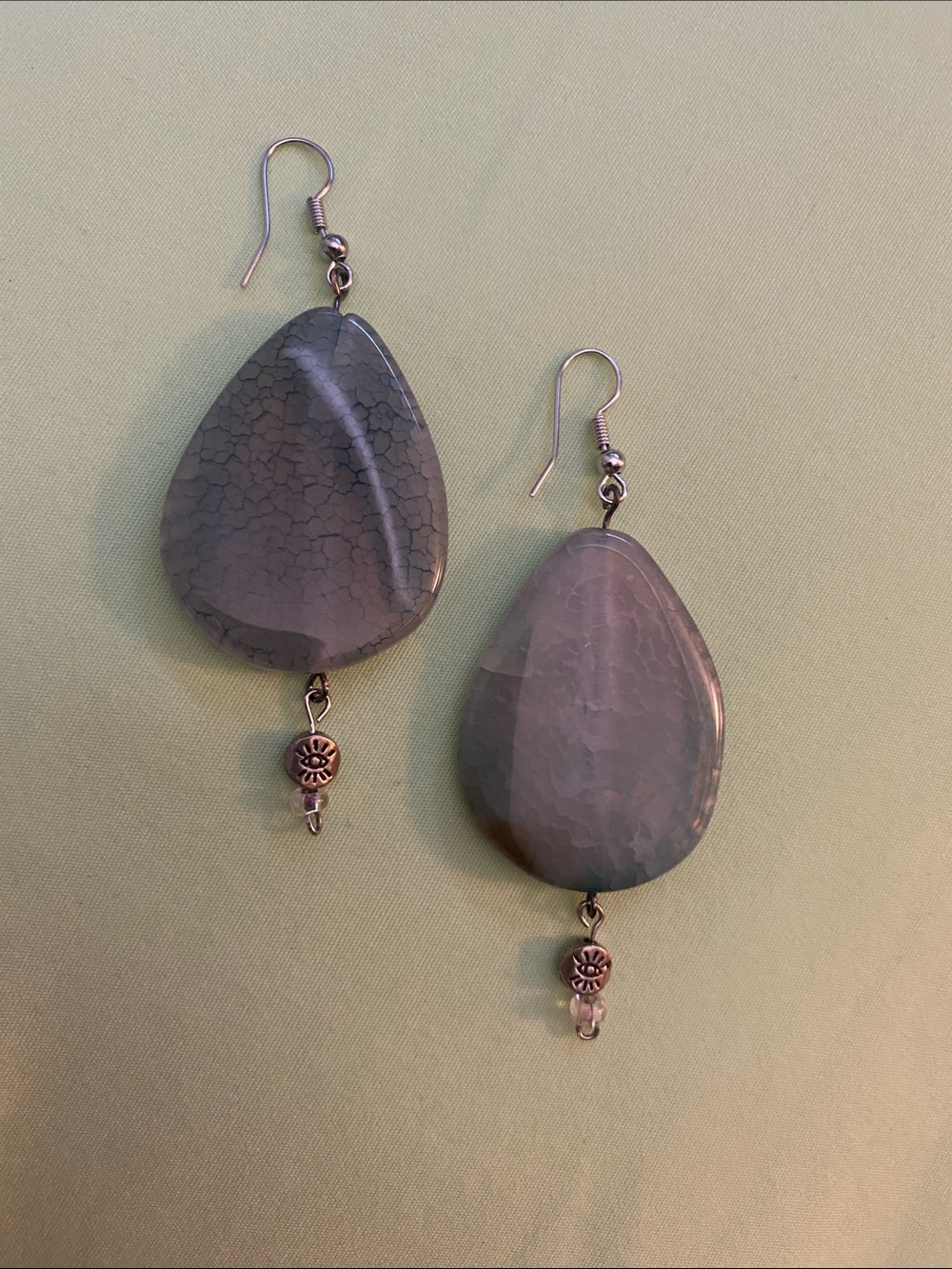 Grey BOHO AGATE GEM stone drop with evil eye earrings!